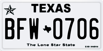 TX license plate BFW0706