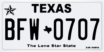 TX license plate BFW0707
