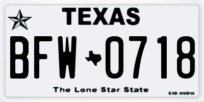 TX license plate BFW0718