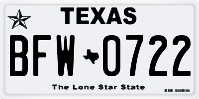TX license plate BFW0722