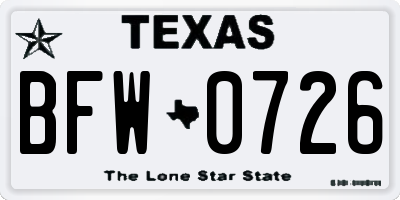 TX license plate BFW0726