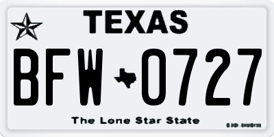 TX license plate BFW0727