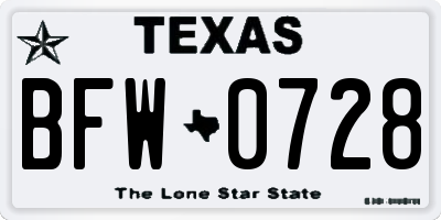 TX license plate BFW0728