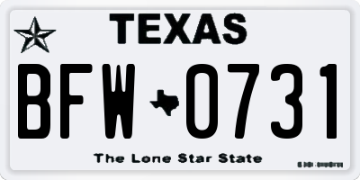 TX license plate BFW0731