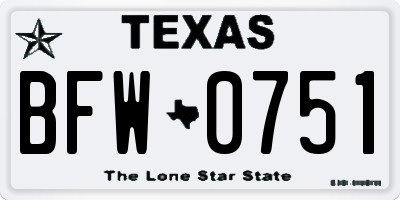 TX license plate BFW0751