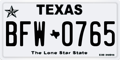 TX license plate BFW0765