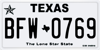 TX license plate BFW0769