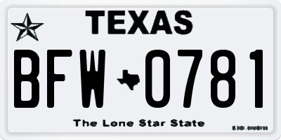 TX license plate BFW0781