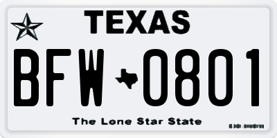 TX license plate BFW0801