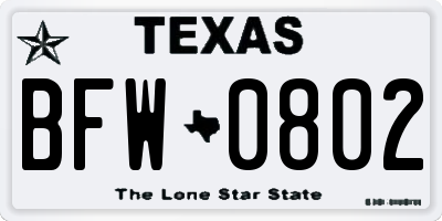 TX license plate BFW0802