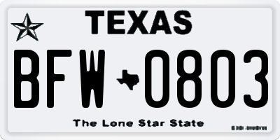 TX license plate BFW0803