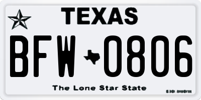 TX license plate BFW0806