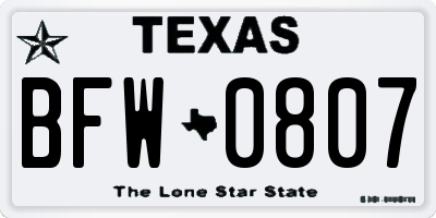 TX license plate BFW0807