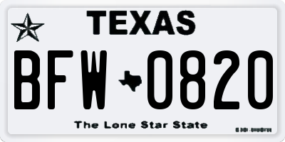 TX license plate BFW0820
