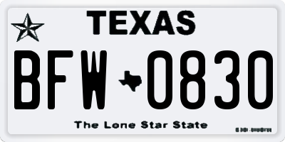TX license plate BFW0830