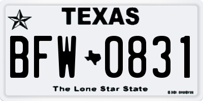 TX license plate BFW0831