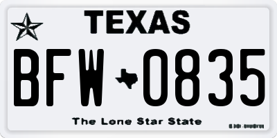 TX license plate BFW0835