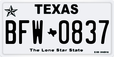 TX license plate BFW0837