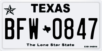 TX license plate BFW0847