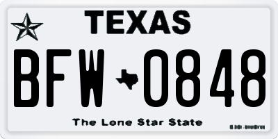 TX license plate BFW0848