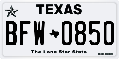 TX license plate BFW0850