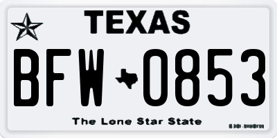 TX license plate BFW0853