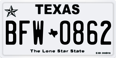 TX license plate BFW0862