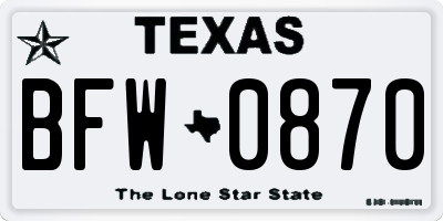 TX license plate BFW0870