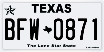 TX license plate BFW0871