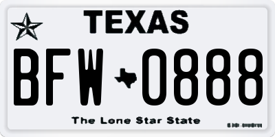 TX license plate BFW0888
