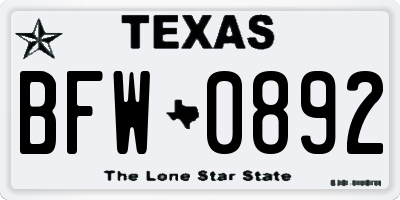 TX license plate BFW0892