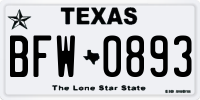 TX license plate BFW0893