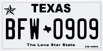 TX license plate BFW0909