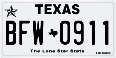 TX license plate BFW0911
