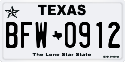 TX license plate BFW0912