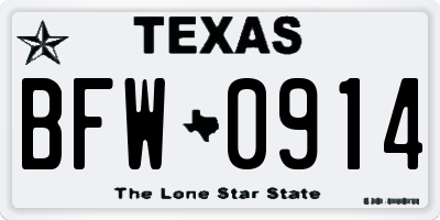TX license plate BFW0914