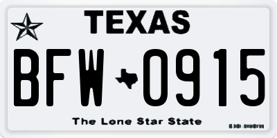 TX license plate BFW0915