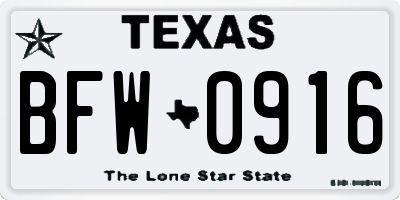TX license plate BFW0916