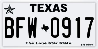 TX license plate BFW0917