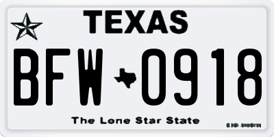 TX license plate BFW0918