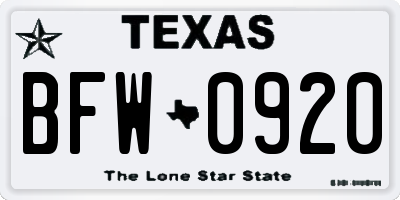 TX license plate BFW0920