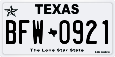 TX license plate BFW0921