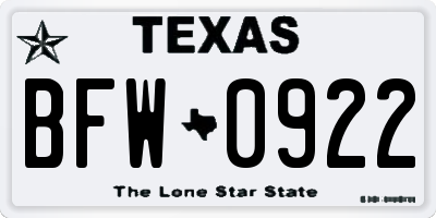TX license plate BFW0922