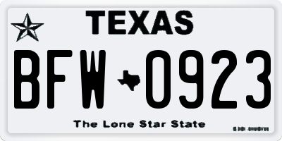 TX license plate BFW0923