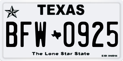 TX license plate BFW0925