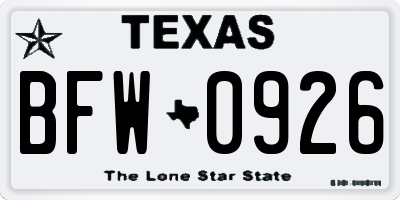 TX license plate BFW0926