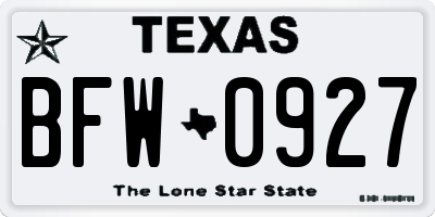 TX license plate BFW0927