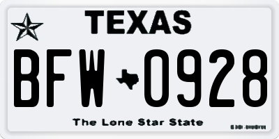 TX license plate BFW0928
