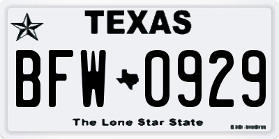 TX license plate BFW0929