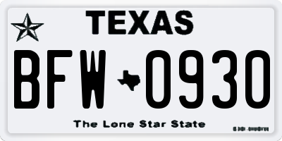 TX license plate BFW0930